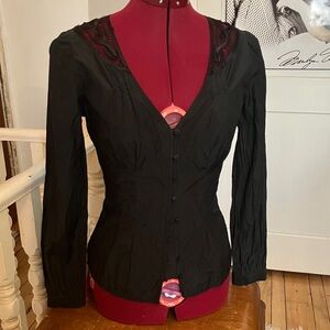 La Château Cotton-Silk Tailored Blouse – XXS – V-Neck– Costume/Project Piece